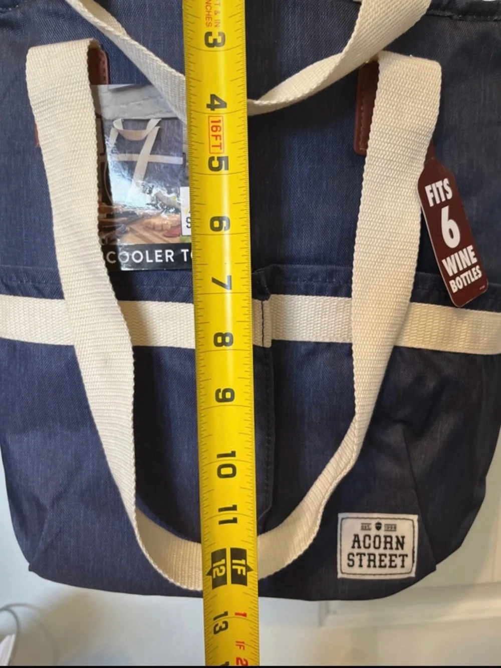 Navy Cooler Tote with Cream Handles